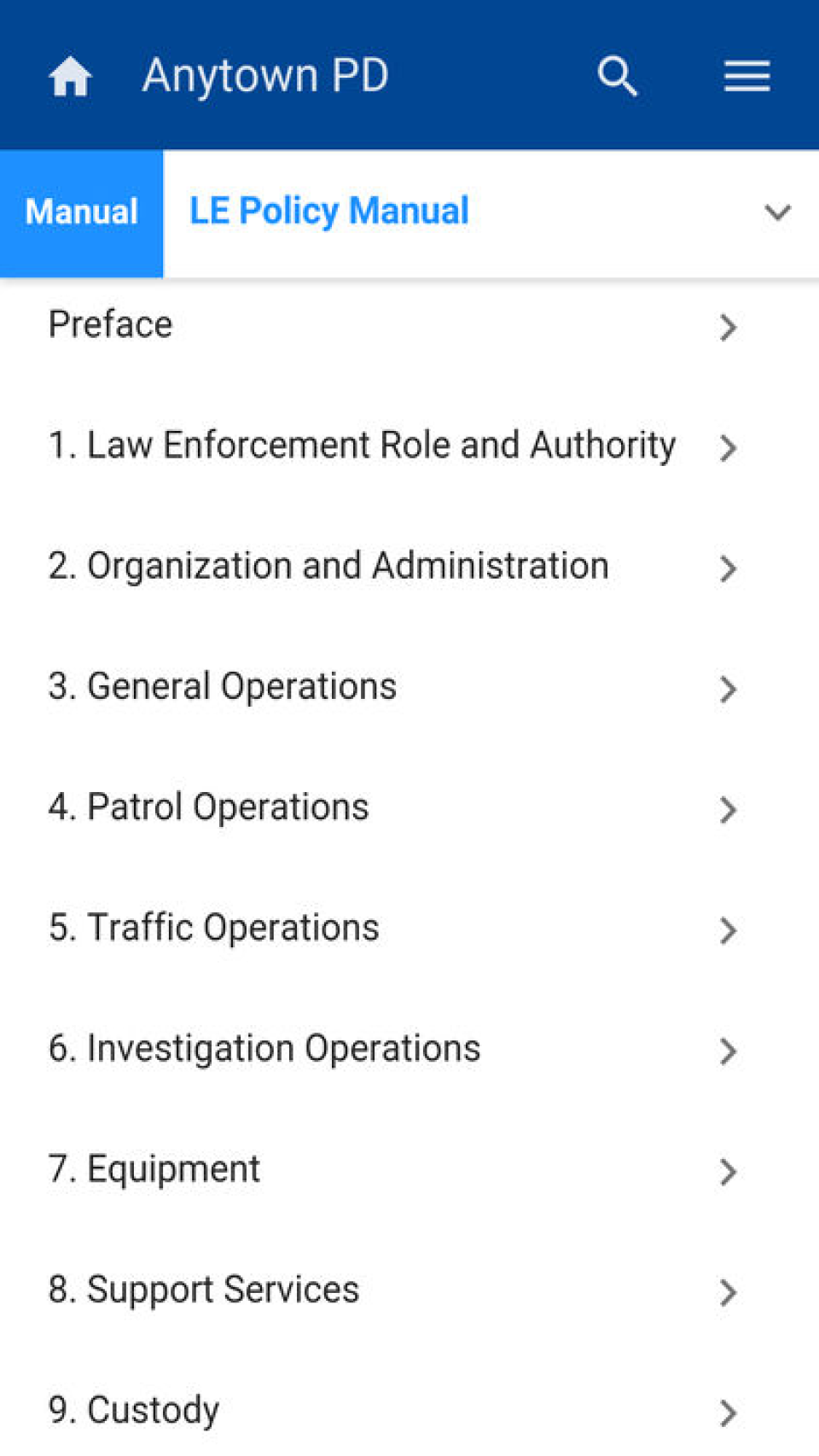 screenshot of Lexipol Knowledge Management System (KMS)